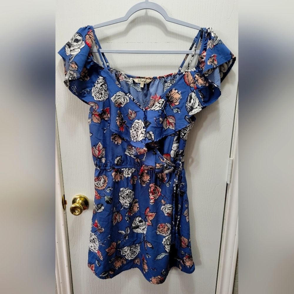 Blue Floral Off-Shoulder Mini Dress